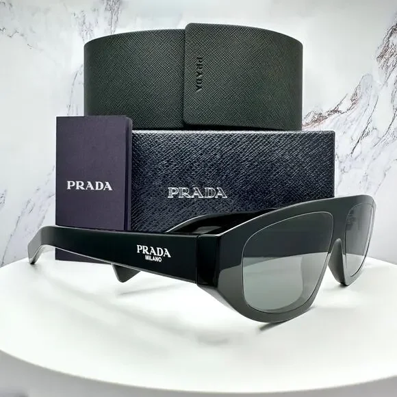 New PRADA Sunglasses Black Gray Lens 57-13-140 Authentic Prada - Picture 1 of 16